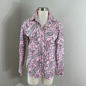 Chaps Classics Womens Medium Pink Paisley Button Up Cotton Shirt Long Sleeve